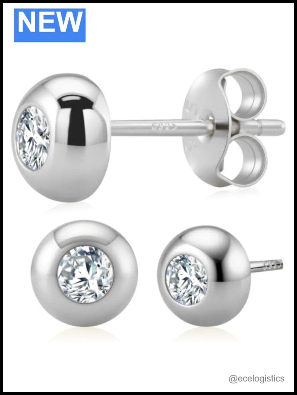 Moissanite Bezel Stud Earrings 925 Sterling Silver Ball